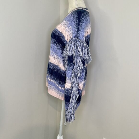 THML Boho Fringe Striped Knitted Sweater Long Sleeve Women's Size Medium - Picture 4 of 13